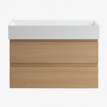 Badkamermeubelset Van Hout En Essenhoutfineer Met Geïntegreerde Wastafel Ona Natuurlijk Hout & Spiegelloze & Zonder Kraan & ↔︎ 80 Cm - Sklum