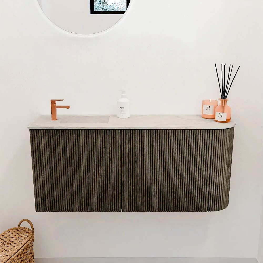 Mondiaz Joya DLux 90cm toiletmeubel ronding rechts shadow met wastafel faye links 1 kraangat ostra