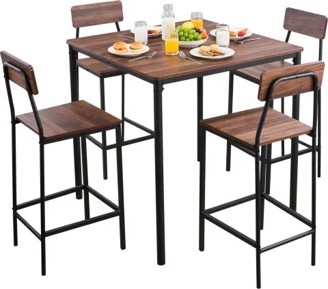 VEVOR Bartafelset (5-delig) met 4 barkrukken en afgeronde randen, vierkante pubtafel, staande tafel (90 x 90 x 91 cm), bistrotafel, eettafel, geschikt voor kantoor, minibar, woonkamer, eetkamer