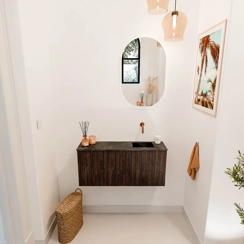 Mondiaz Joya DLux 90cm toiletmeubel walnut met wastafel faye rechts zonder kraangat lava