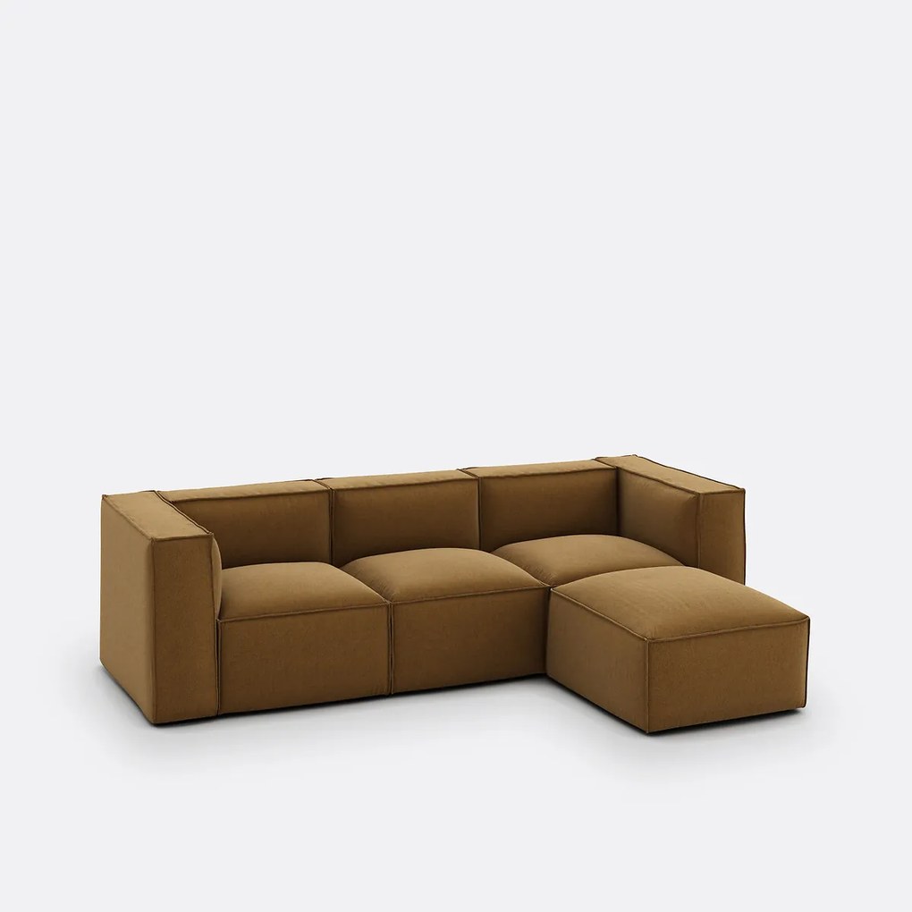 Modulaire bank, 3-zit en poef, in gestructureerde stof, Seven