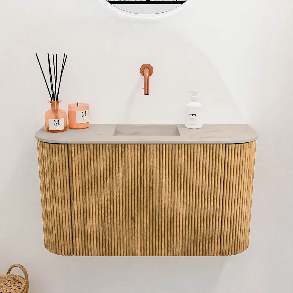 Mondiaz Joya DLux 75cm toiletmeubel ronding links/rechts oak met wastafel faye midden zonder kraangat opalo