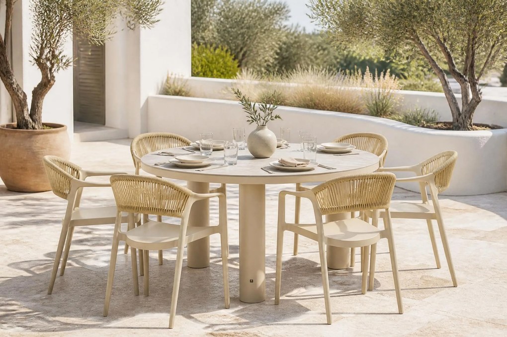 Tuinset Ronde Tuintafel 6 personen 150 cm Kunststof Taupe  Domani Furniture Toscano/Arancia