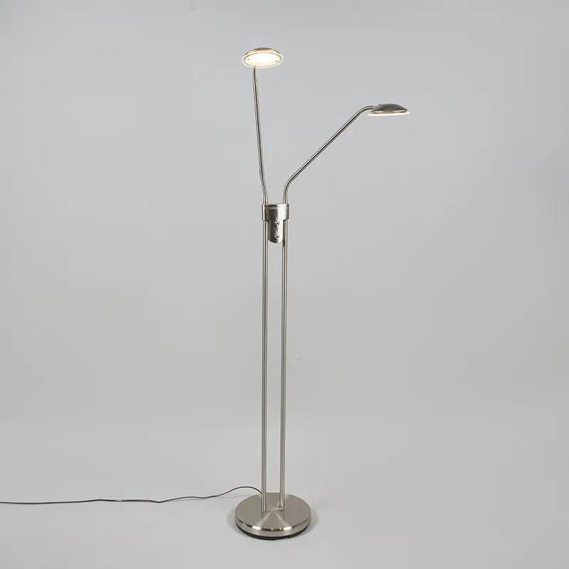 Moderne vloerlamp met dimmer staal met leeslamp met dimmer incl. LED - Eva Modern Binnenverlichting Lamp