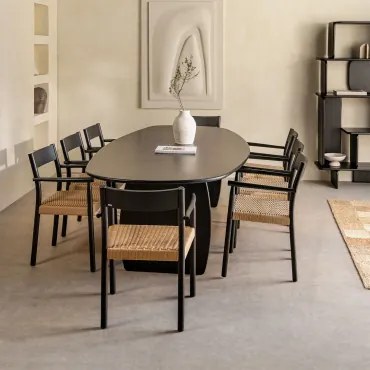 Ovale Eettafel Set 260x120 Cm Van Mangohout Agathe En 8 Eetkamerstoelen Van Eikenhout Mara Gewoon Zwart - Sklum
