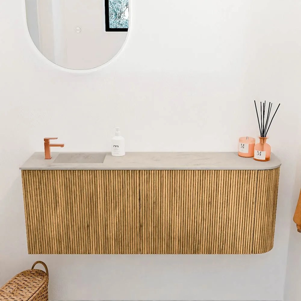 Mondiaz Joya DLux 110cm toiletmeubel ronding rechts oak met wastafel faye links 1 kraangat opalo