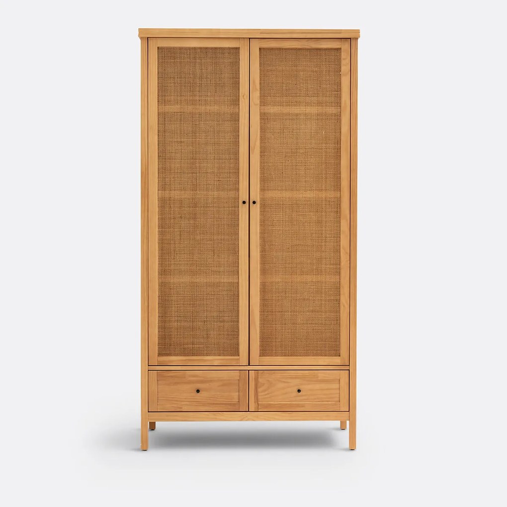 Kast met 2 deuren in massief dennen-en riethout, Gabin