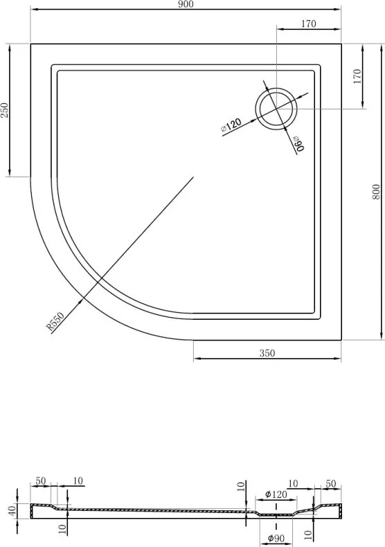 Mexen Flow asymmetrische halfronde douchebak slim rechts 90 x 80 cm, wit glans - 46Q108090R
