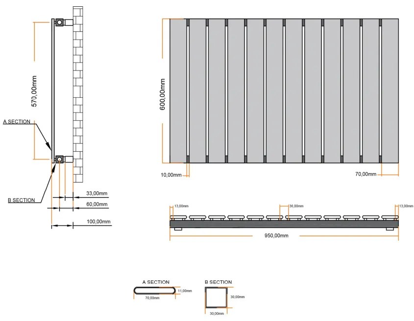 Eastbrook Deddington radiator 95x60cm 907W antraciet