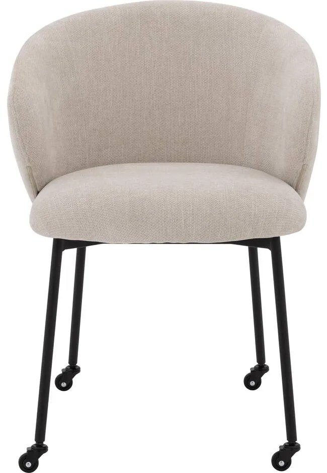Goossens Stoel Noomi beige stof met armleuning en met wielen,