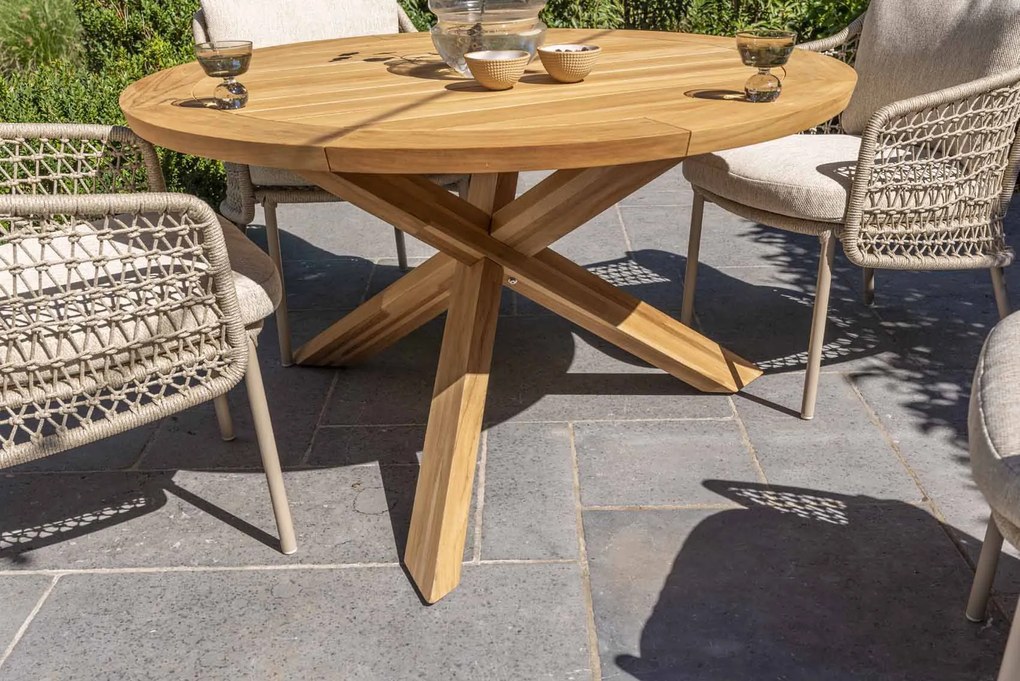 4 Seasons Outdoor Puccini dining set met Prado tafel Ø 130 cm      beige weerbestendig