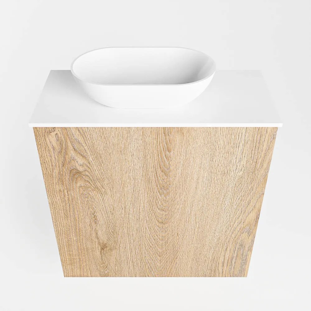 Mondiaz Fowy toiletmeubel 50cm washed oak met witte waskom links en kraangat