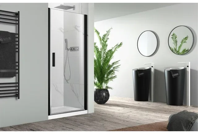 Nemo Pina draaideur 80x200cm 6mm Helder veiligheidsglas met antikalk links en rechts Zwart 441.001.099.VM