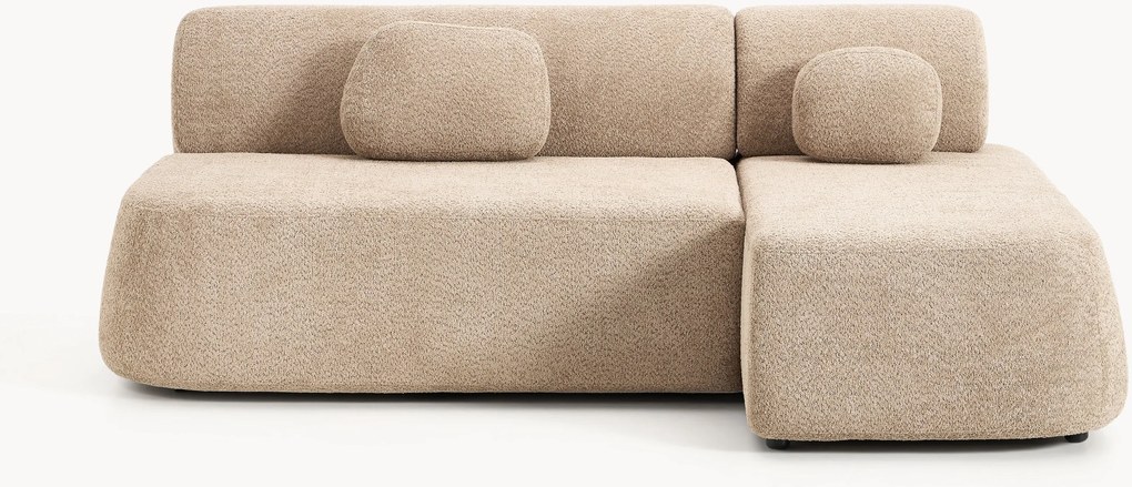 Hoekbankbed Pao van teddy-bouclé met opbergruimte