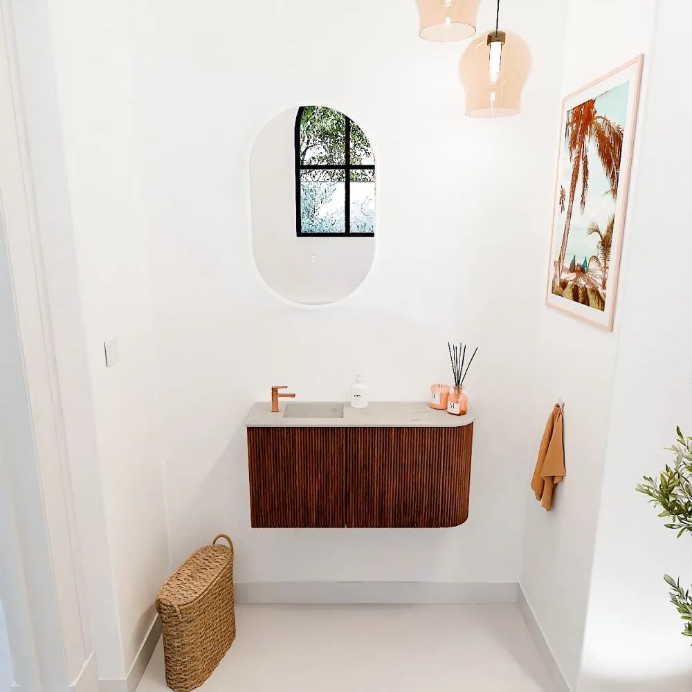 Mondiaz Joya DLux 80cm toiletmeubel ronding rechts ruby met wastafel faye links 1 kraangat opalo