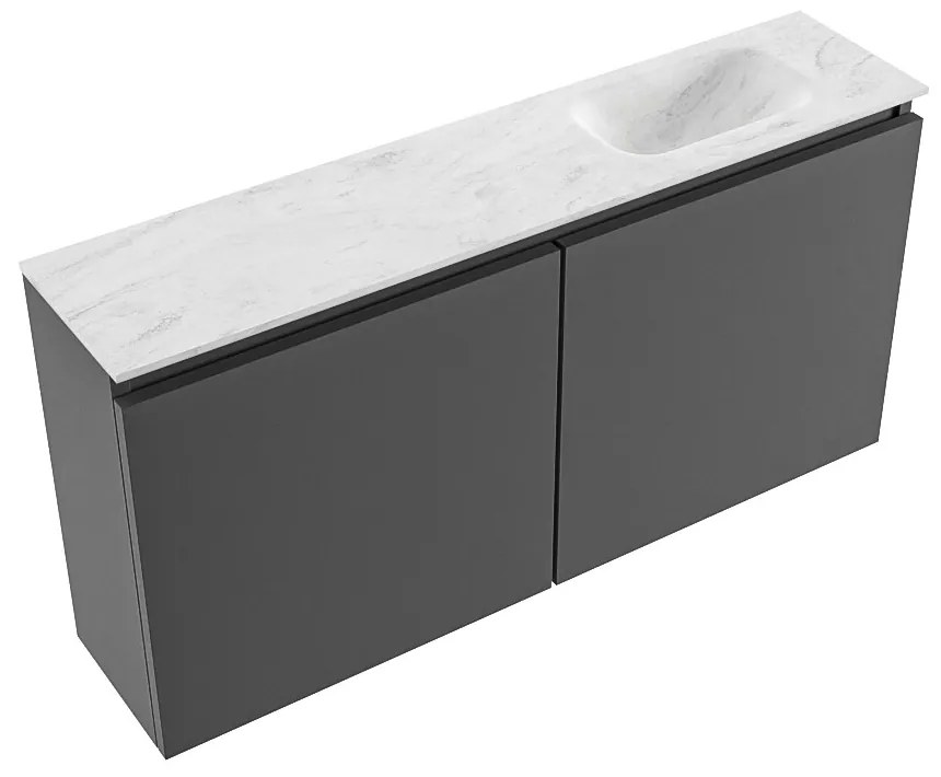 Mondiaz Ture DLux toiletmeubel 100cm dark grey met wastafel opalo rechts met kraangat