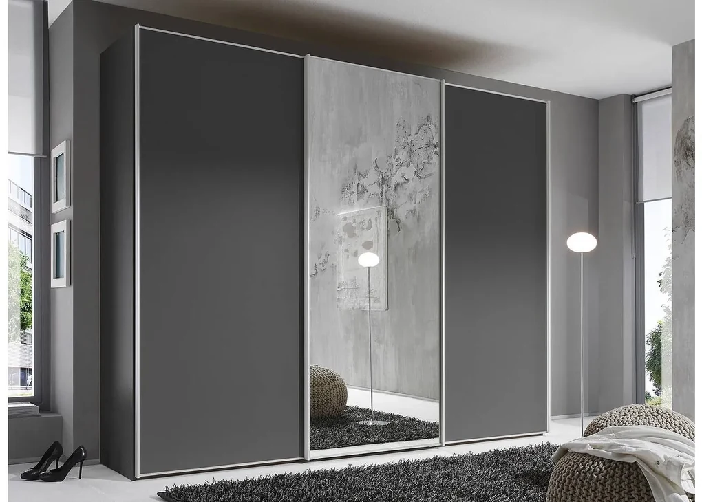Goossens Kledingkast Big Choice Type 01 163, Slaapkamerkast 280 cm breed, 222 cm hoog, 2 schuifdeuren en 1 glas schuifdeur midden