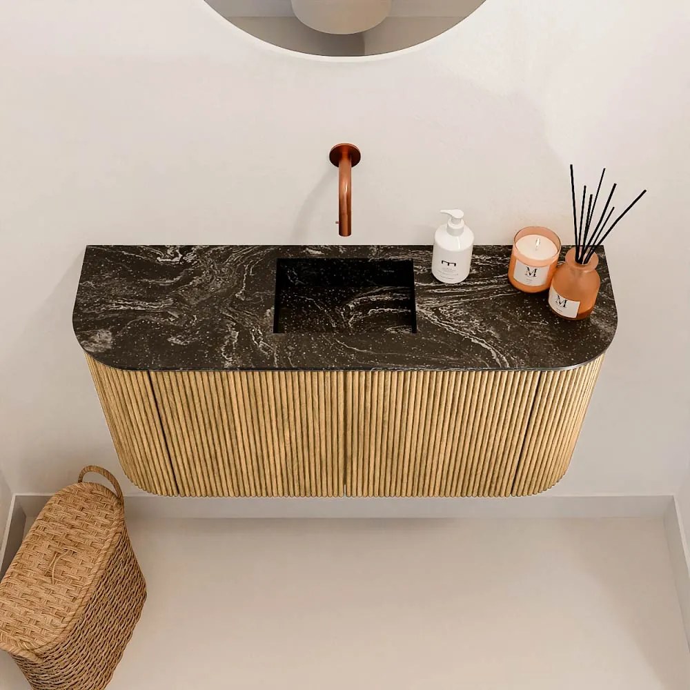 Mondiaz Joya DLux 85cm toiletmeubel ronding links/rechts oak met wastafel faye midden zonder kraangat lava