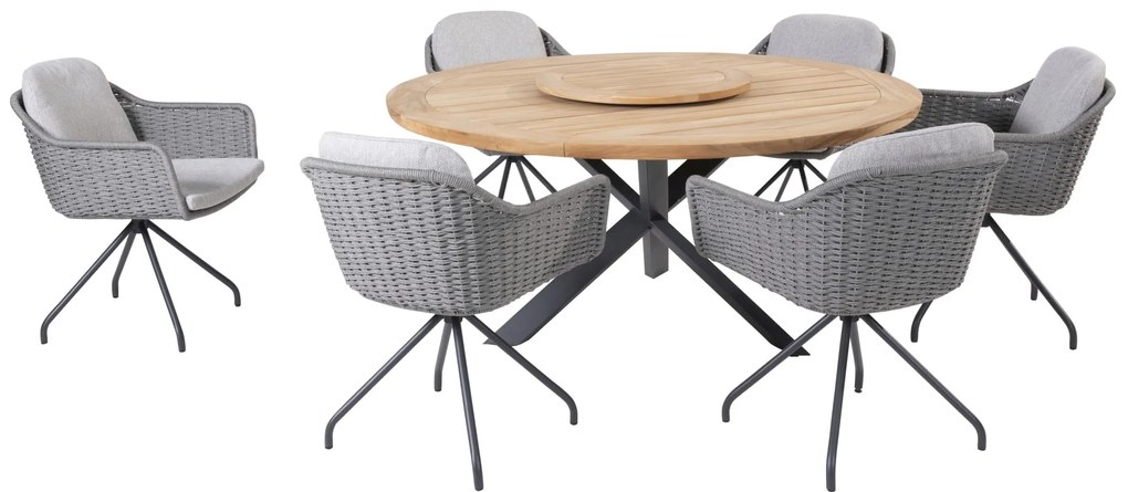 4 Seasons Outdoor Focus dining set silvergrey met Prado tafel Ø 160 cm Tuinset   houtkleur weerbestendig
