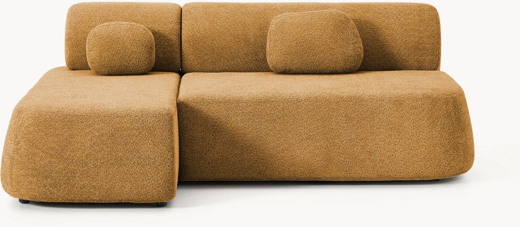 Hoekbankbed Pao van teddy-bouclé met opbergruimte