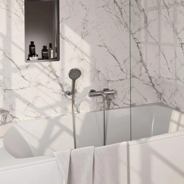 BRAUER Stripe Baddouche Thermostaatkraan SET 04 - opbouw - wandhouder - 3-standen handdouche - doucheslang - RVS-kleurig geborsteld PVD 5-NG-343