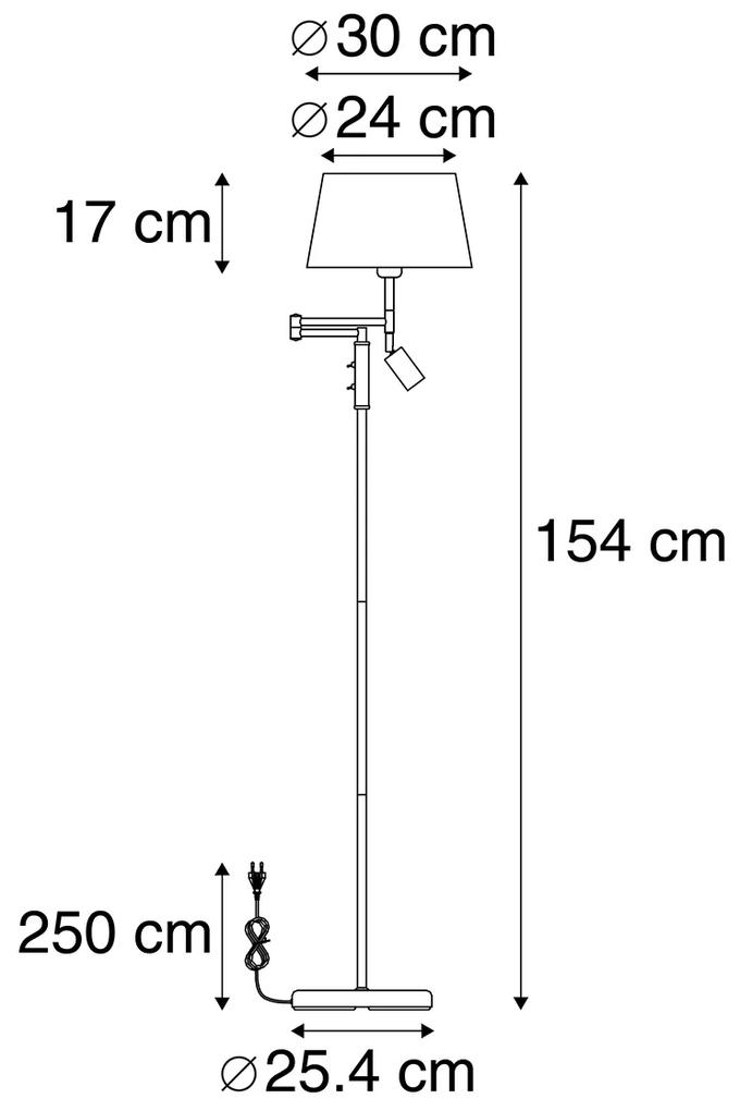 Vloerlamp staal met witte kap en verstelbare leeslamp - Ladas Retro, Klassiek / Antiek E27 Binnenverlichting Lamp