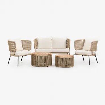 Tuinset Van 5 Stuks Met 2-zitsbank, 2 Fauteuils En 2 Salontafels Calipso Natuurlijk - Sklum