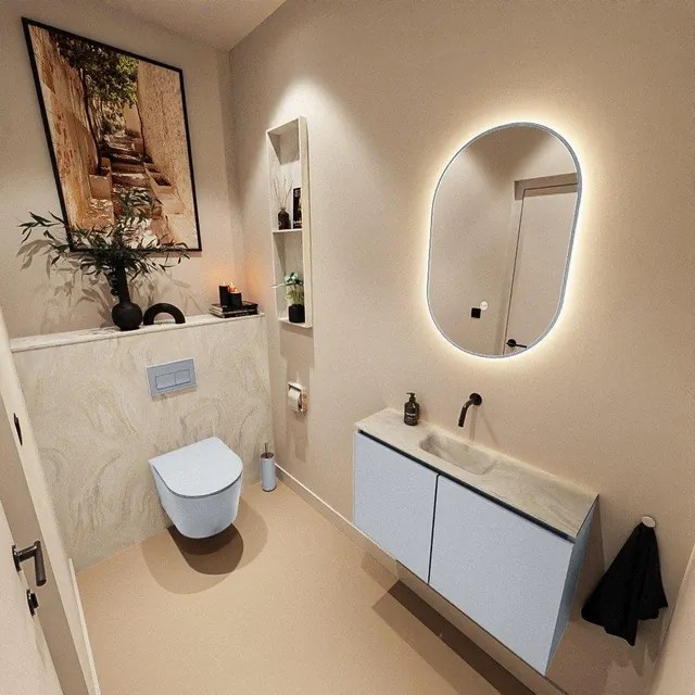 MONDIAZ TURE-DLUX 80cm toiletmeubel Clay. EDEN wastafel Ostra positie midden. Zonder kraangat. TUREDX80CLAM0OST