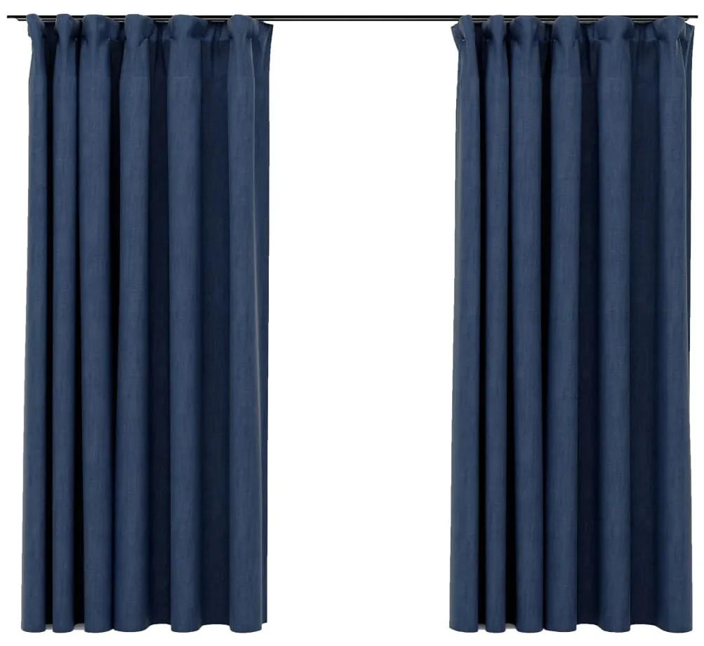 vidaXL Gordijnen linnen-look verduisterend haken 2 st 140x175 cm blauw
