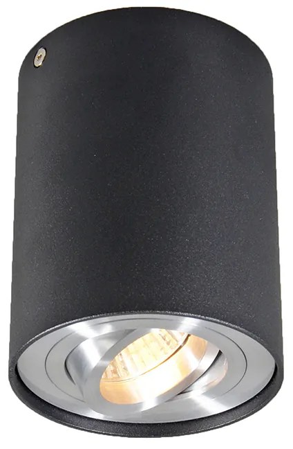 Spot / Opbouwspot / Plafondspot zwart en staal draai- en kantelbaar - Rondoo up Design, Industriele / Industrie / Industrial, Modern GU10 Binnenverlichting Lamp