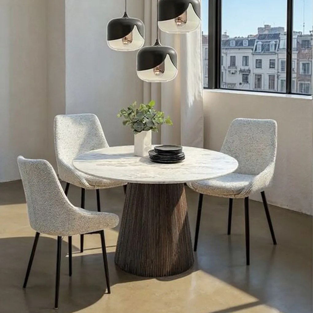 Ronde Eettafel Zwart Met Wit Marmer - 115 X 115cm.