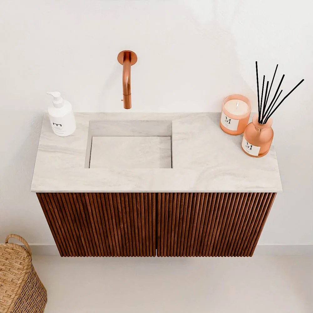 Mondiaz Joya DLux 60cm toiletmeubel ruby met wastafel faye links zonder kraangat ostra