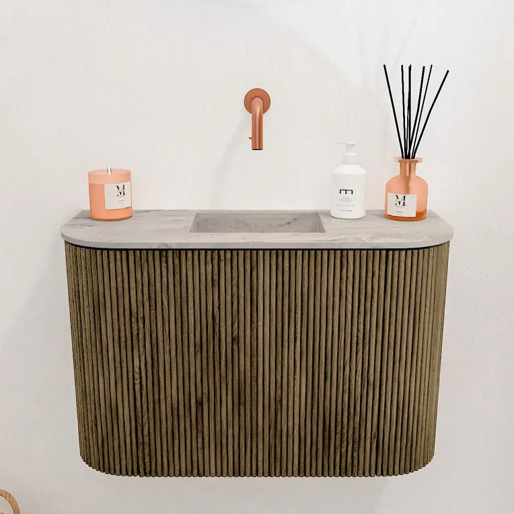 Mondiaz Joya DLux 65cm toiletmeubel ronding links/rechts dusk met wastafel faye midden zonder kraangat glace