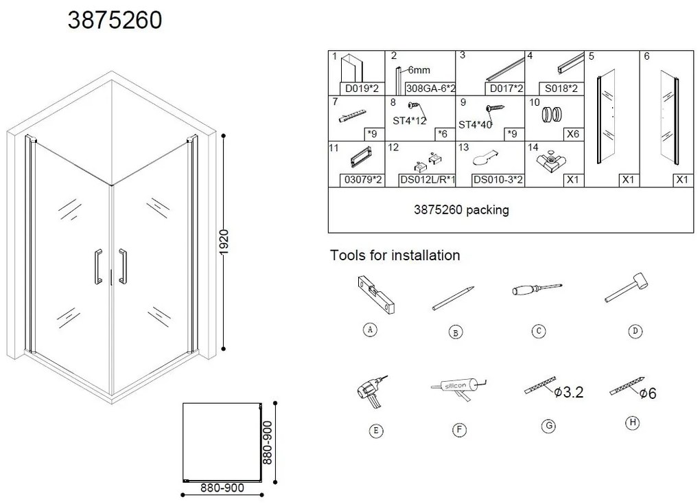 Best Design Arek vierkante douchecabine met 2 deuren 90x90cm anti-kalk