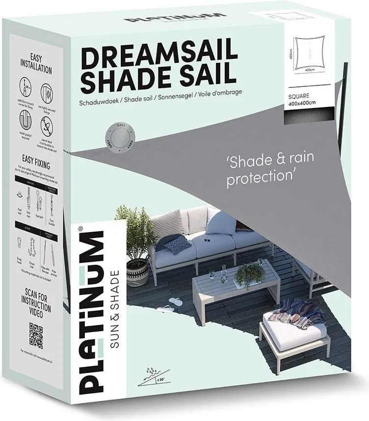Platinum Dreamsail waterproof schaduwdoek vierkant 4x4x4x4 m - Grijs