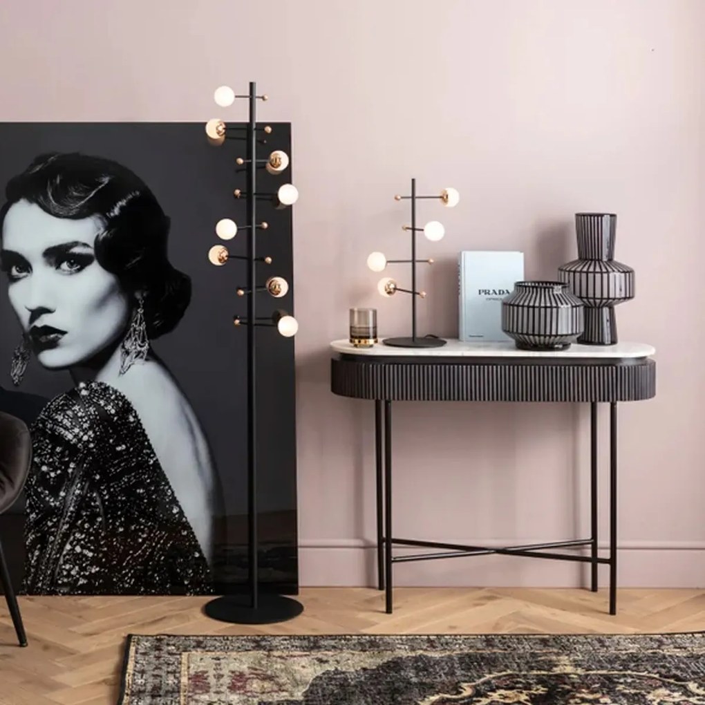 Ovale Sidetable Zwart Met Wit Marmer - 100 X 32cm.