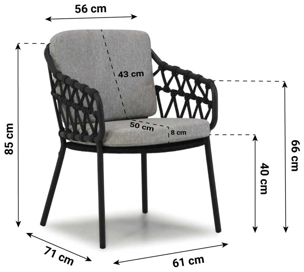 Tuinset Ronde Tuintafel 4 personen  Teak/Rope Grijs  4 Seasons Outdoor Calpi/Prado