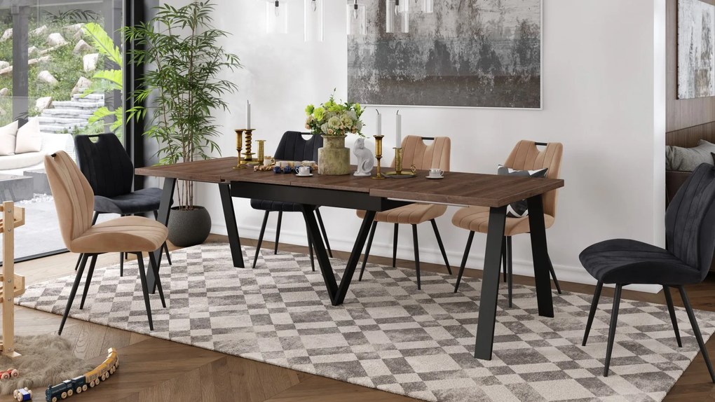 AVERY eik bruin/onderkant zwart - LOFT/INDUSTRIËLE TAFEL VOOR WOONKAMER/EETKAMER UITKLAPBAAR TOT 290 cm!