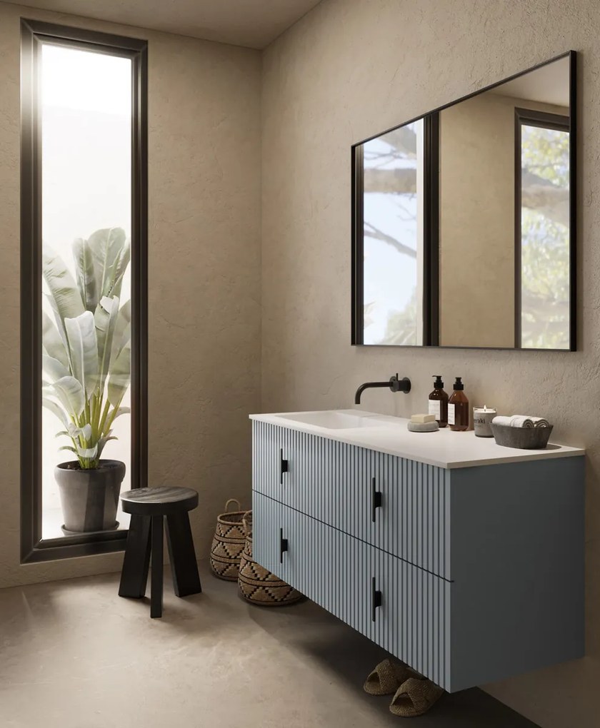 Muebles Avila badmeubel ribbelfront 120cm baby blauw met wastafel links zonder kraangat