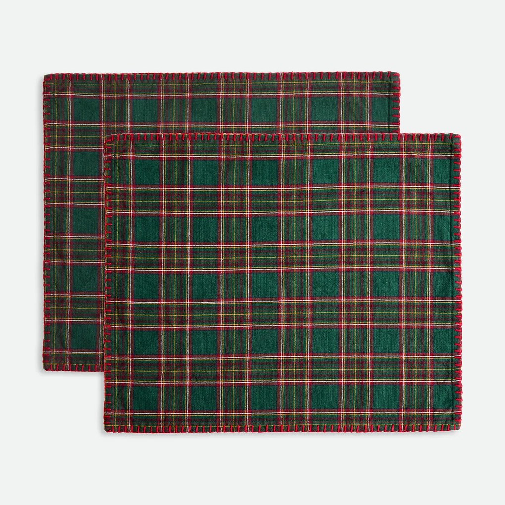 Set van 2 geweven-geverfde geruite placemats in gewassen katoen, WILSON