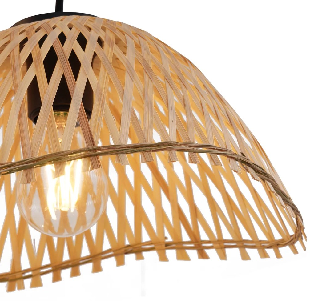 Bohemian hanglamp zwart met bamboe 3-lichts - LilyBohemian E27 Bohemian Binnenverlichting Lamp