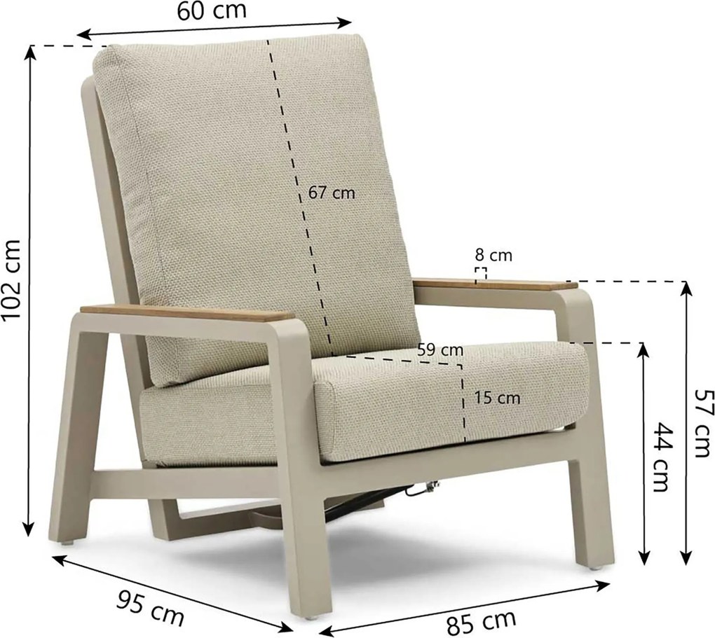 Stoel en Bank Loungeset 5 personen Aluminium Zand/Beige  Osmen Manly