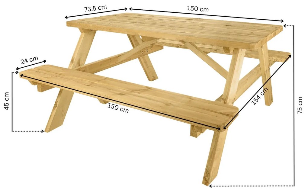 Picknicktafel Deluxe 150 x 70 cm