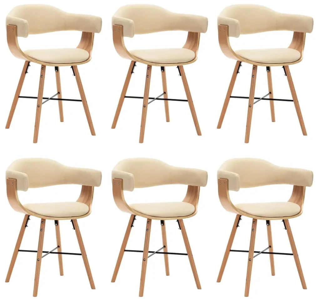 vidaXL Eetkamerstoelen 6 st kunstleer en gebogen hout crème
