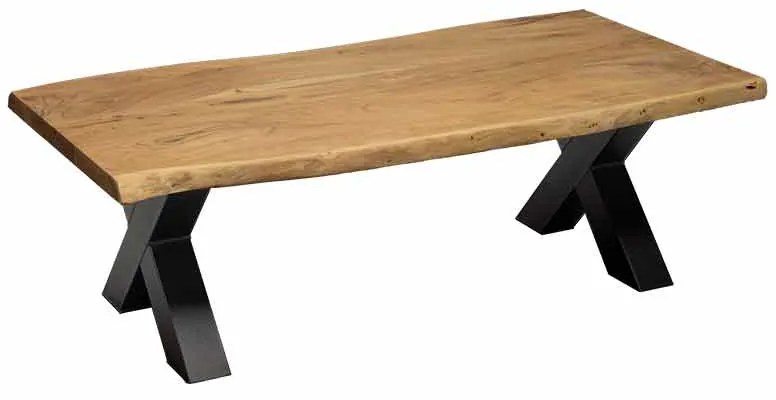 Boomstam salontafel massief Acacia | X-poot zwart staal | 130 x 70 cm | Bladdikte 3,7 cm