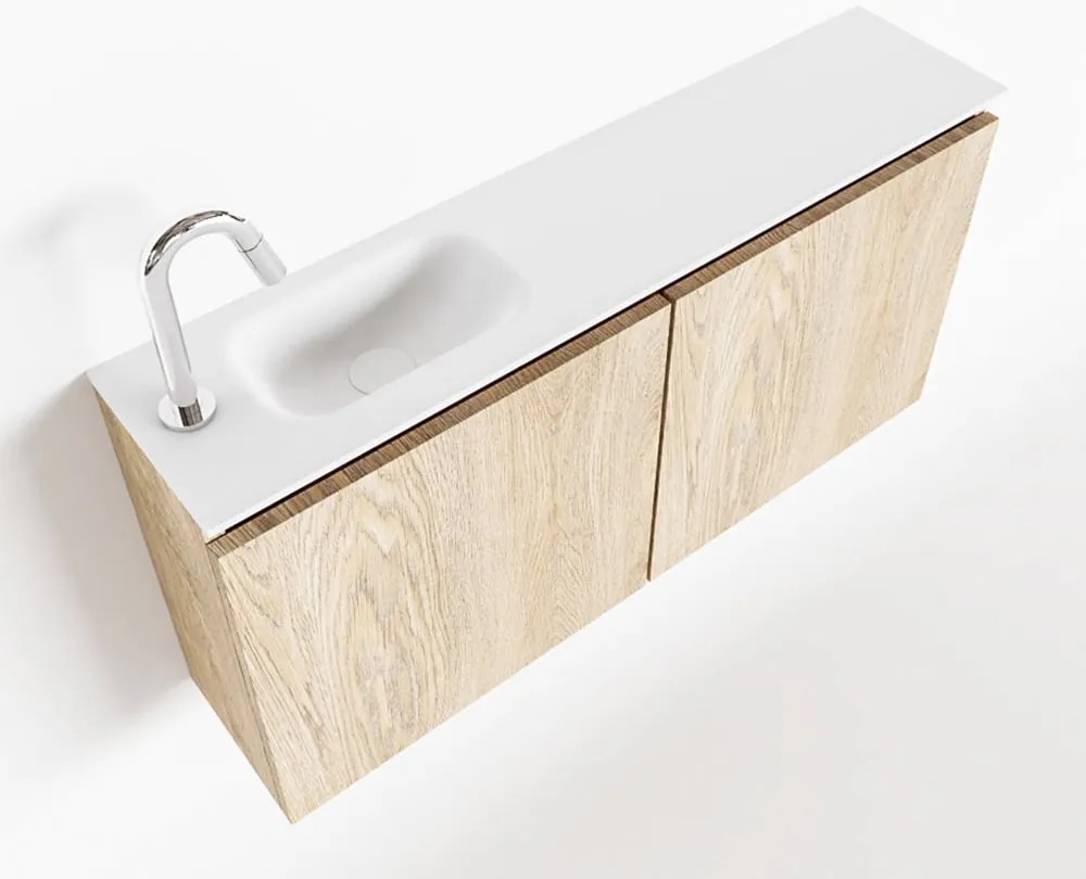 Mondiaz Ture 100cm toiletmeubel washed oak met wastafel talc links 1 kraangat