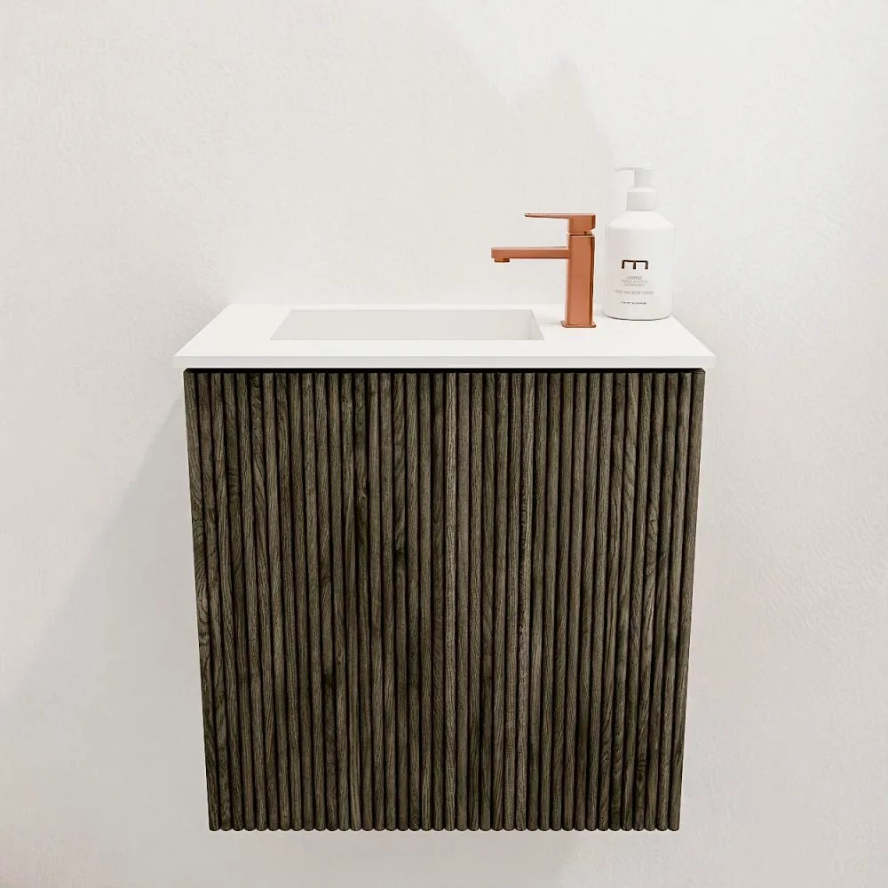 Mondiaz Joya 40cm toiletmeubel shadow met wastafel faye links 1 kraangat talc