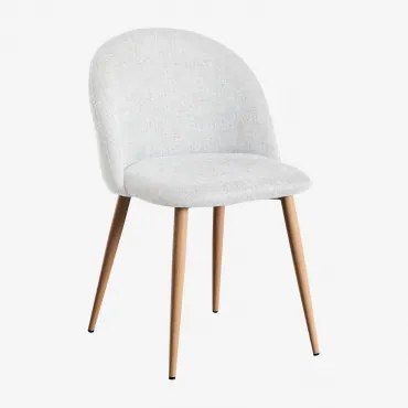 Set Van 4 Gestoffeerde Eetkamerstoelen Met Stalen Frame Kana Natuurlijk Hout & Stof Gebroken Wit - Sklum