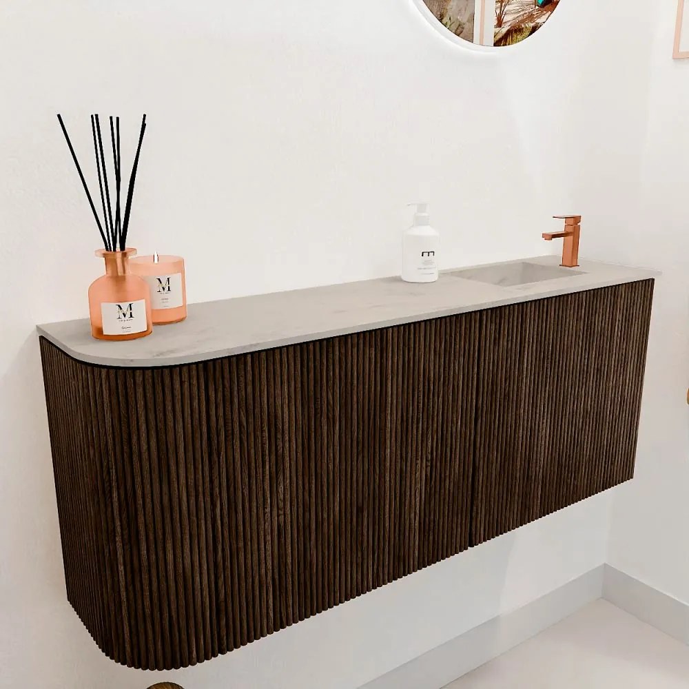 Mondiaz Joya DLux 100cm toiletmeubel ronding links walnut met wastafel faye rechts 1 kraangat opalo