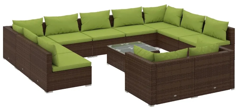 vidaXL 12-delige Loungeset met kussens poly rattan bruin